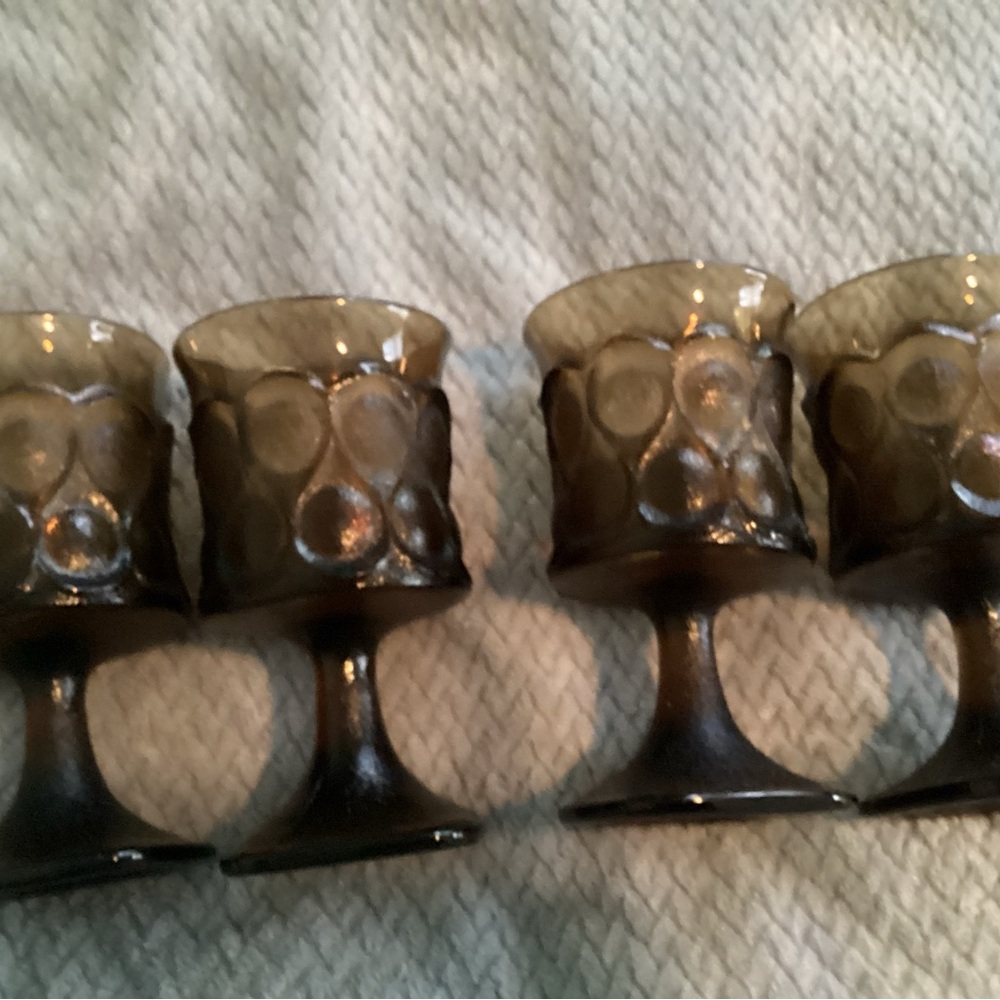 Mid Century Noritake Spotlight Brown
Goblets Stem Glasses Square Base
Vtg Set 4